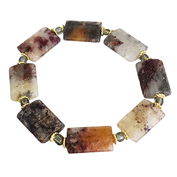 18x13MM Lodolite Quartz Stretch Beaded Bracelet - Picture 3 of 6